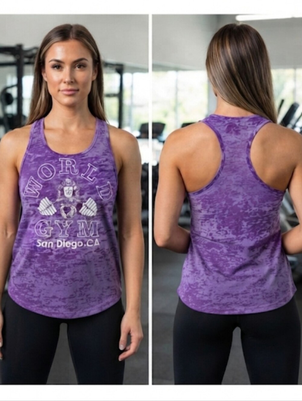 RARE "World Gym" San Diego Purple Burnout Racerback Workout Tank Size M